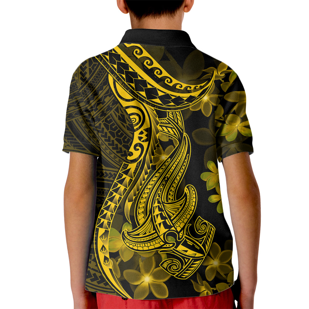Gold Polynesia Shark Tattoo Kid Polo Shirt With Polynesian Plumeria - Wonder Print Shop
