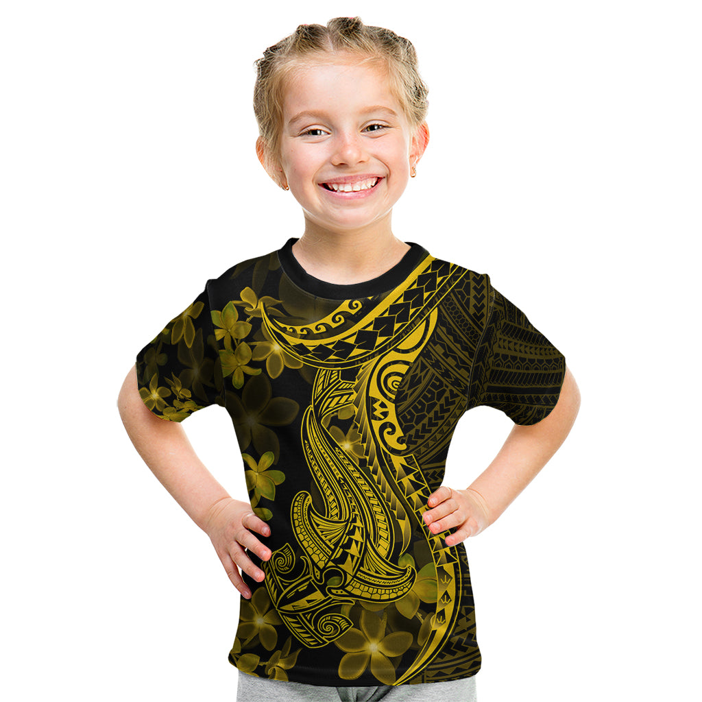 Gold Polynesia Shark Tattoo Kid T Shirt With Polynesian Plumeria - Wonder Print Shop