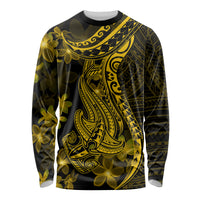Gold Polynesia Shark Tattoo Long Sleeve Shirt With Polynesian Plumeria - Wonder Print Shop