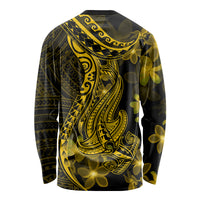 Gold Polynesia Shark Tattoo Long Sleeve Shirt With Polynesian Plumeria - Wonder Print Shop