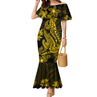 Gold Polynesia Shark Tattoo Mermaid Dress With Polynesian Plumeria - Wonder Print Shop
