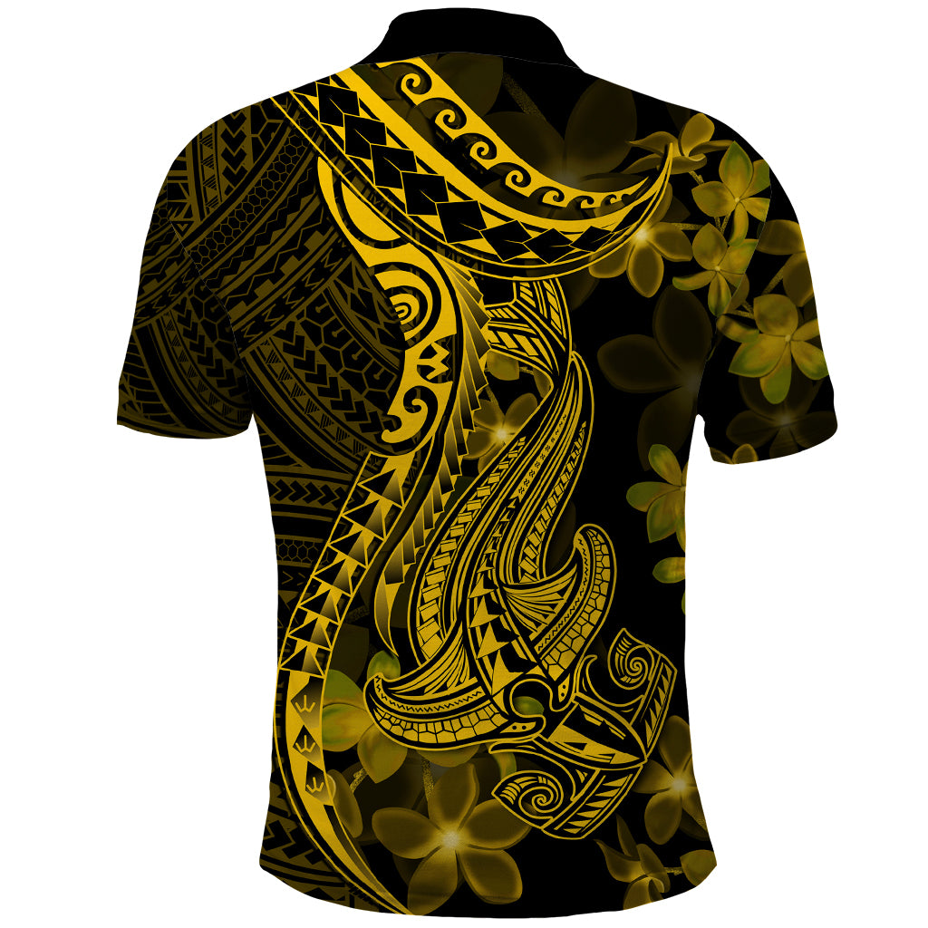 Gold Polynesia Shark Tattoo Polo Shirt With Polynesian Plumeria - Wonder Print Shop