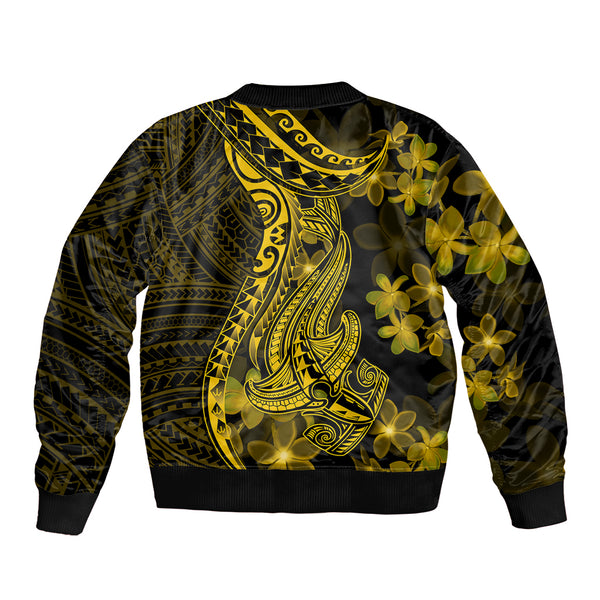 Hawaii Sleeve Zip Bomber Jacket Polynesian Shark Tattoo With Plumeria Red Gradient LT14