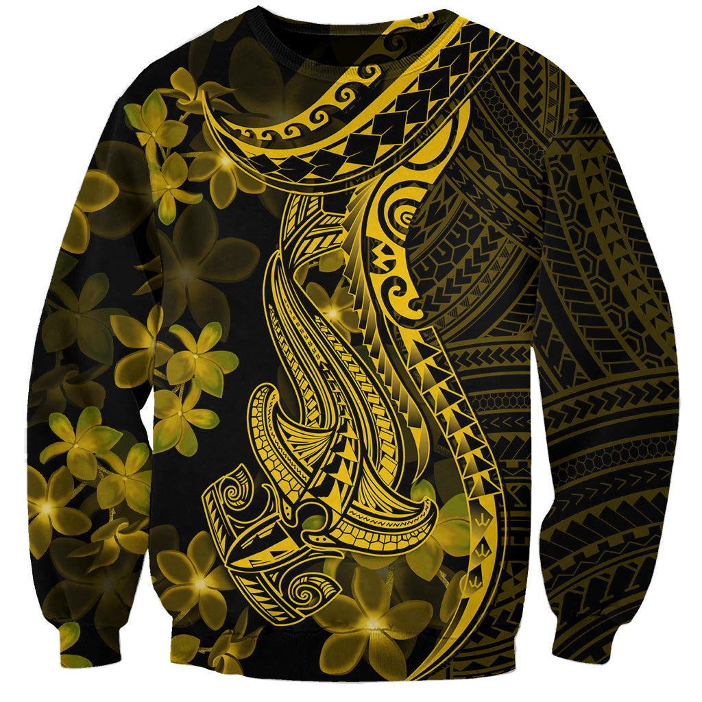 Gold Polynesia Shark Tattoo Sweatshirt With Polynesian Plumeria - Wonder Print Shop