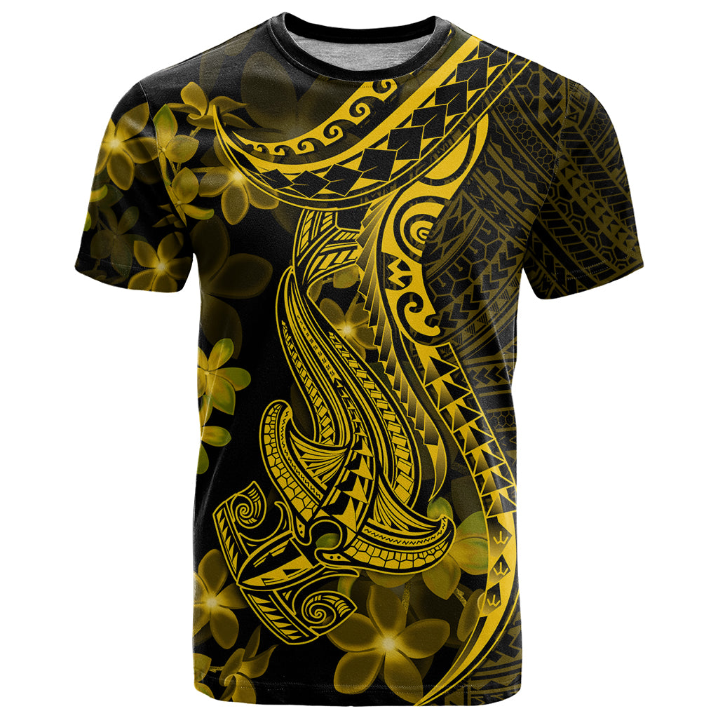 Gold Polynesia Shark Tattoo T Shirt With Polynesian Plumeria - Wonder Print Shop