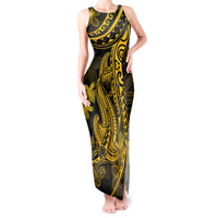 Gold Polynesia Shark Tattoo Tank Maxi Dress With Polynesian Plumeria - Wonder Print Shop