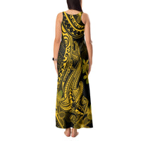 Gold Polynesia Shark Tattoo Tank Maxi Dress With Polynesian Plumeria - Wonder Print Shop