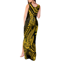 Gold Polynesia Shark Tattoo Tank Maxi Dress With Polynesian Plumeria - Wonder Print Shop