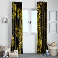 Gold Polynesia Shark Tattoo Window Curtain With Polynesian Plumeria - Wonder Print Shop