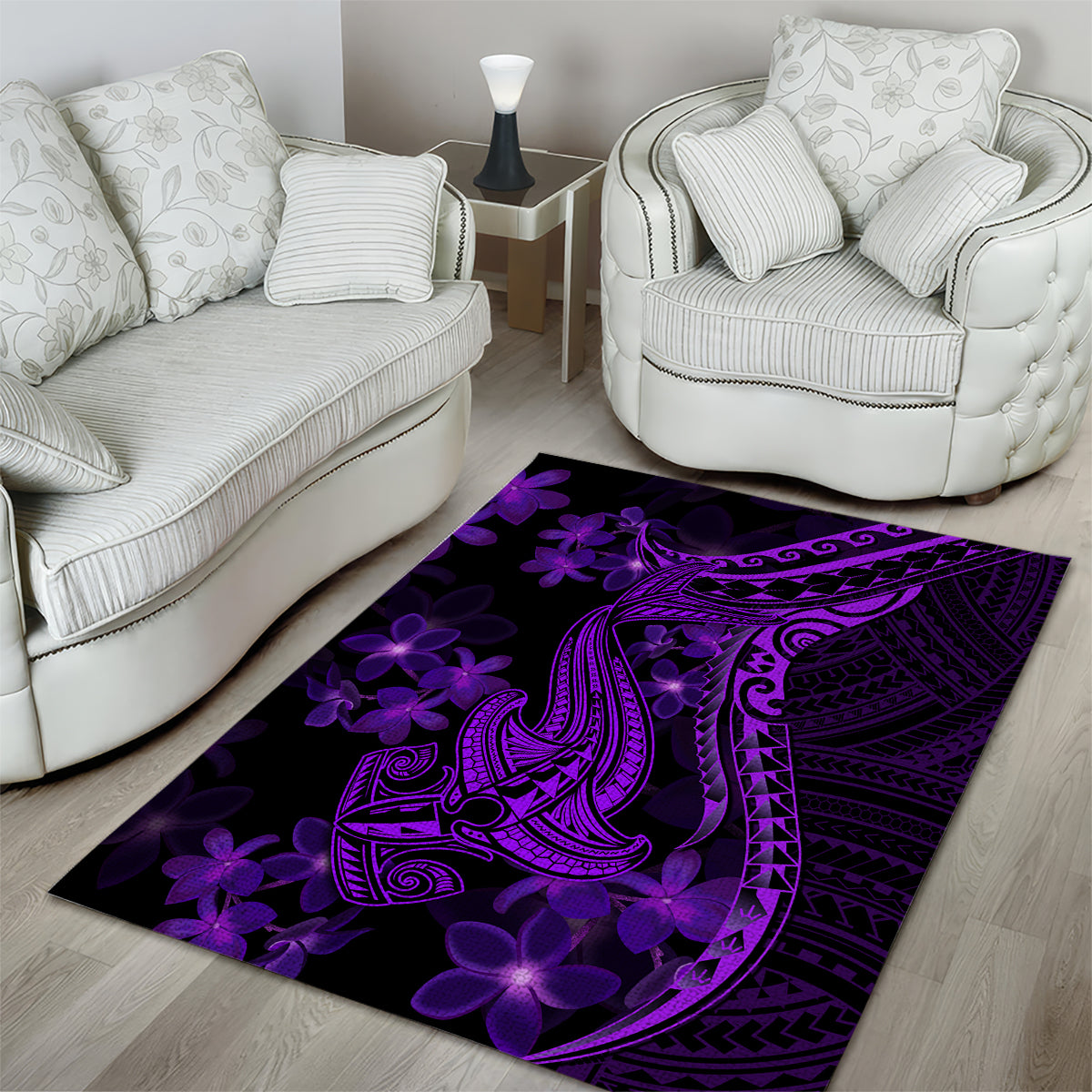 Purple Polynesia Shark Tattoo Area Rug With Polynesian Plumeria - Wonder Print Shop