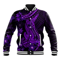 Purple Polynesia Shark Tattoo Baseball Jacket With Polynesian Plumeria - Wonder Print Shop