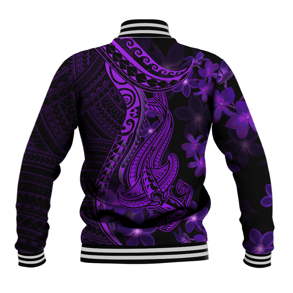 Purple Polynesia Shark Tattoo Baseball Jacket With Polynesian Plumeria - Wonder Print Shop