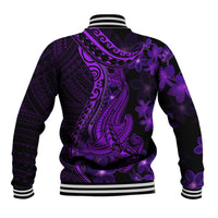 Purple Polynesia Shark Tattoo Baseball Jacket With Polynesian Plumeria - Wonder Print Shop