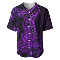 Purple Polynesia Shark Tattoo Baseball Jersey With Polynesian Plumeria - Wonder Print Shop