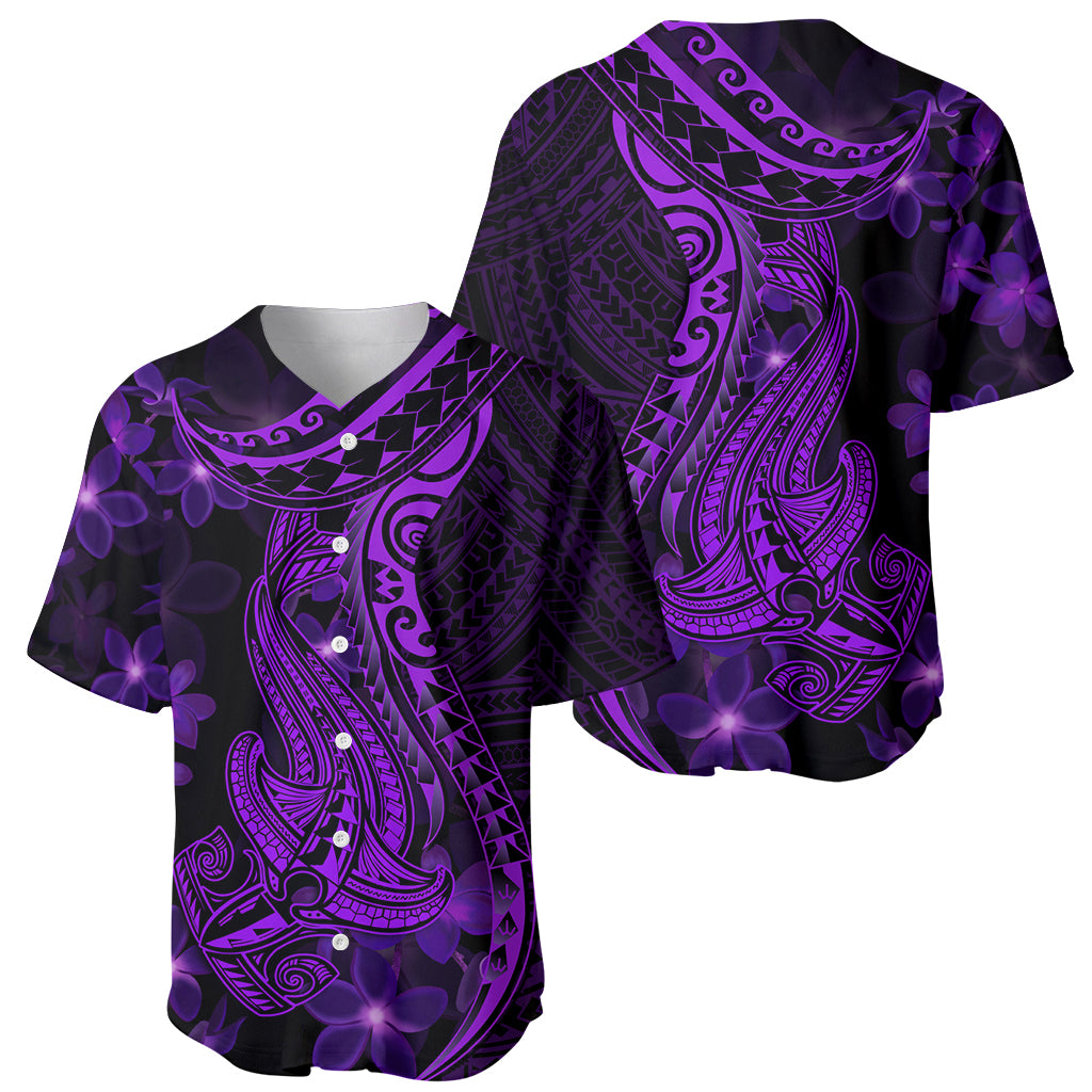 Purple Polynesia Shark Tattoo Baseball Jersey With Polynesian Plumeria - Wonder Print Shop