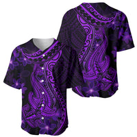 Purple Polynesia Shark Tattoo Baseball Jersey With Polynesian Plumeria - Wonder Print Shop