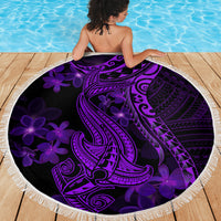 Purple Polynesia Shark Tattoo Beach Blanket With Polynesian Plumeria - Wonder Print Shop