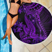 Purple Polynesia Shark Tattoo Beach Blanket With Polynesian Plumeria - Wonder Print Shop