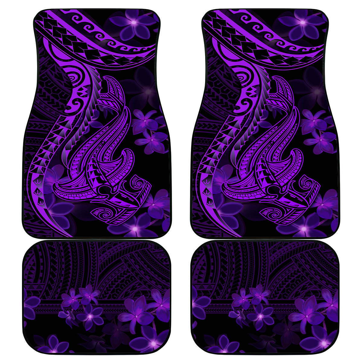 Purple Polynesia Shark Tattoo Car Mats With Polynesian Plumeria - Wonder Print Shop