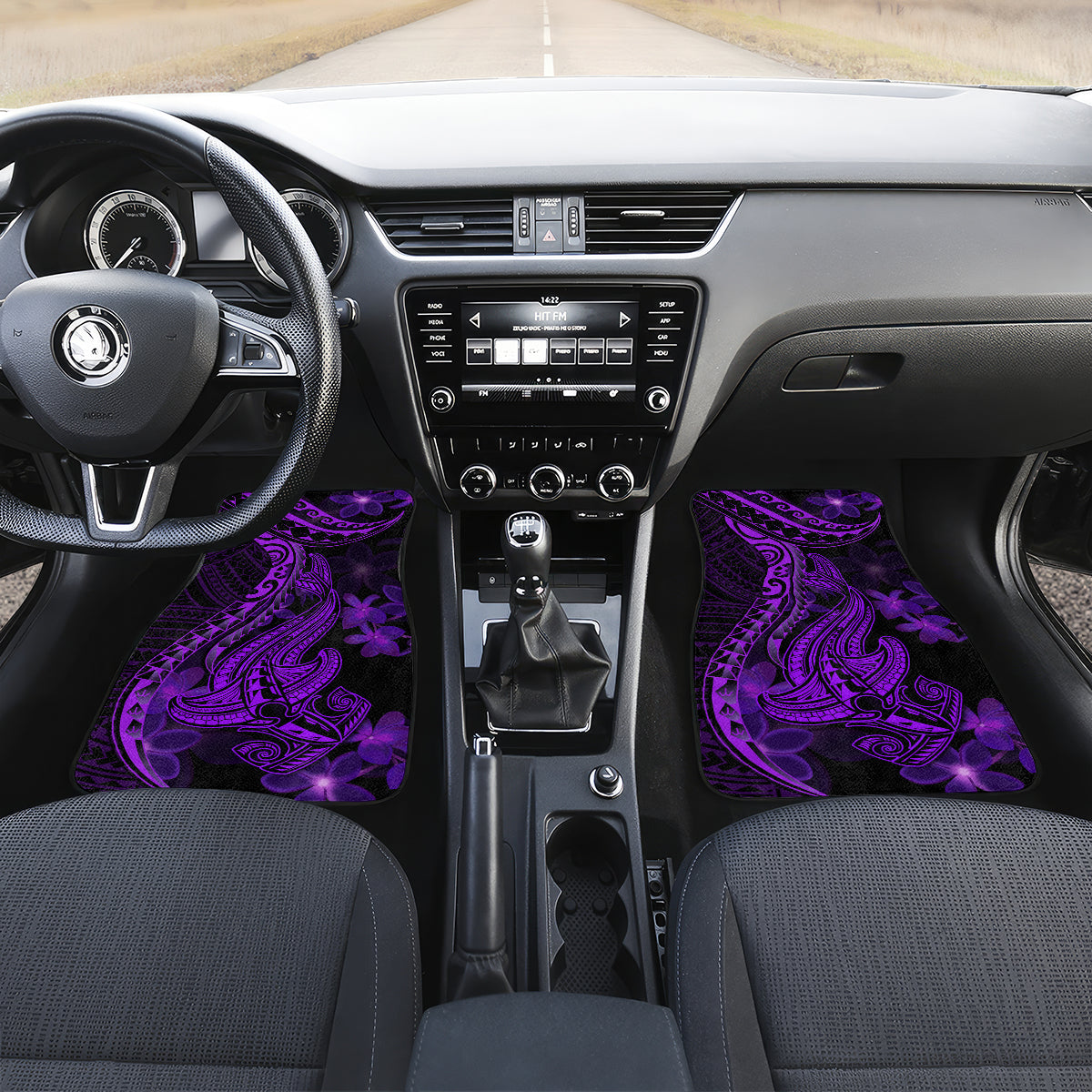 Purple Polynesia Shark Tattoo Car Mats With Polynesian Plumeria - Wonder Print Shop