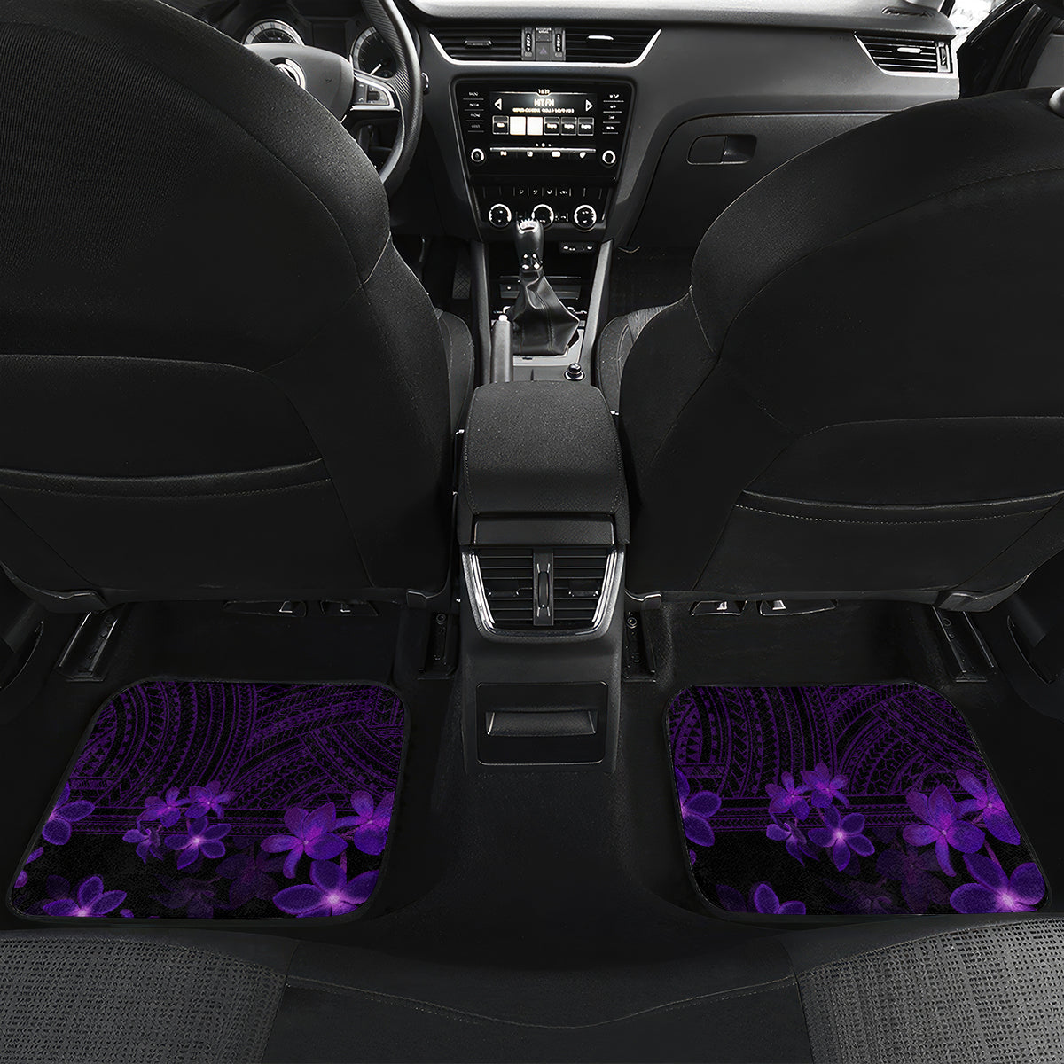 Purple Polynesia Shark Tattoo Car Mats With Polynesian Plumeria - Wonder Print Shop