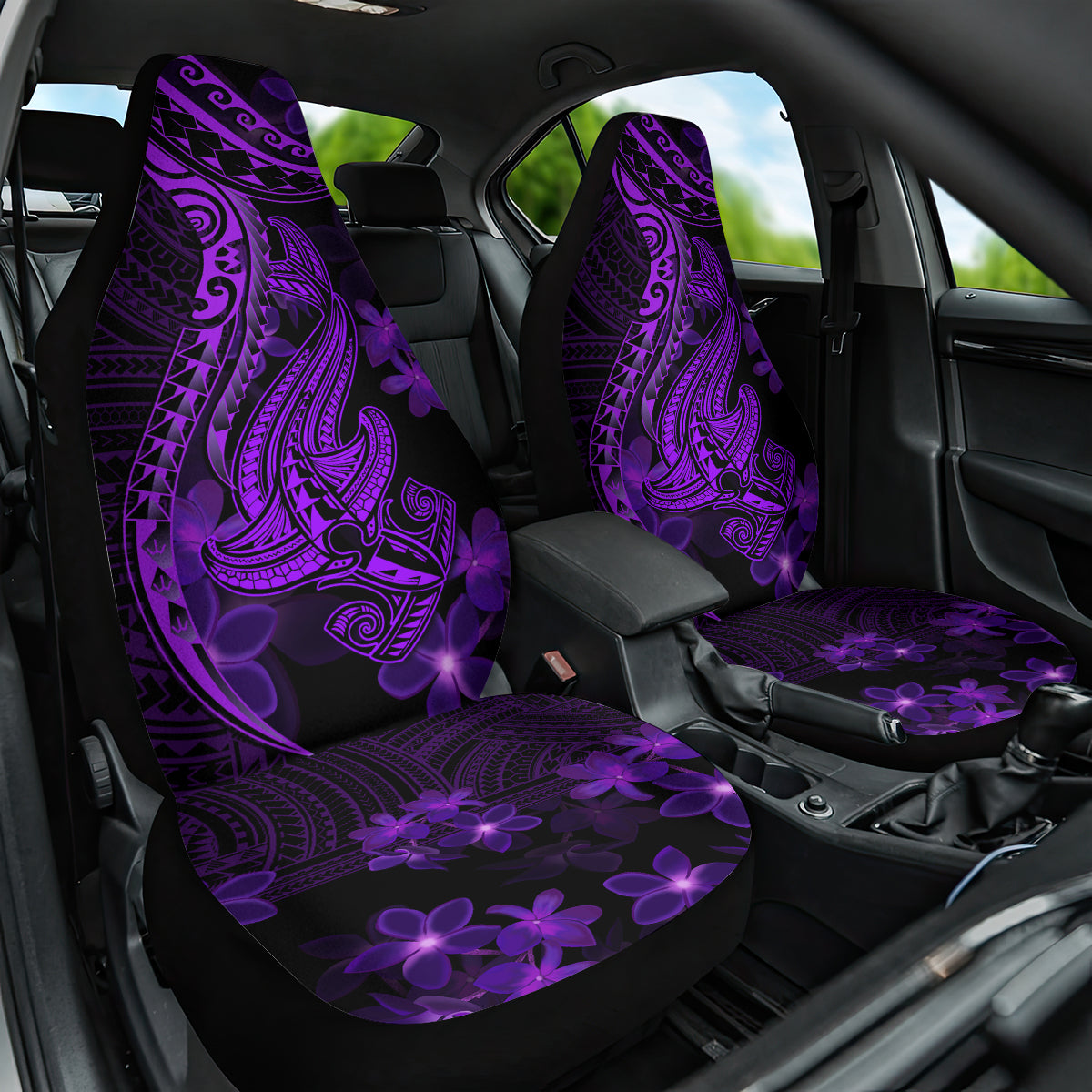 Purple Polynesia Shark Tattoo Car Seat Cover With Polynesian Plumeria - Wonder Print Shop