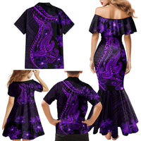 Purple Polynesia Shark Tattoo Family Matching Mermaid Dress and Hawaiian Shirt With Polynesian Plumeria - Wonder Print Shop