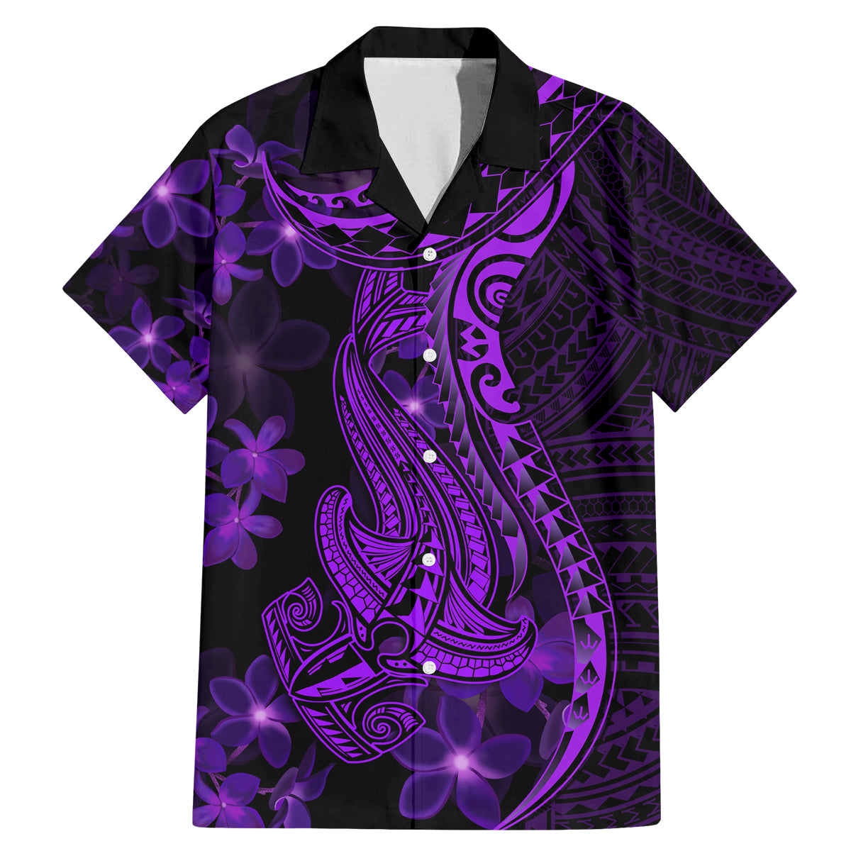 Purple Polynesia Shark Tattoo Family Matching Mermaid Dress and Hawaiian Shirt With Polynesian Plumeria - Wonder Print Shop