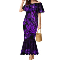 Purple Polynesia Shark Tattoo Family Matching Mermaid Dress and Hawaiian Shirt With Polynesian Plumeria - Wonder Print Shop