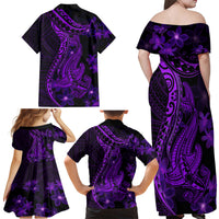 Purple Polynesia Shark Tattoo Family Matching Off Shoulder Maxi Dress and Hawaiian Shirt With Polynesian Plumeria - Wonder Print Shop
