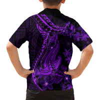 Purple Polynesia Shark Tattoo Family Matching Off Shoulder Short Dress and Hawaiian Shirt With Polynesian Plumeria - Wonder Print Shop