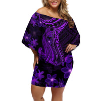 Purple Polynesia Shark Tattoo Family Matching Off Shoulder Short Dress and Hawaiian Shirt With Polynesian Plumeria - Wonder Print Shop