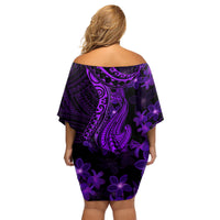 Purple Polynesia Shark Tattoo Family Matching Off Shoulder Short Dress and Hawaiian Shirt With Polynesian Plumeria - Wonder Print Shop
