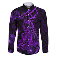 Purple Polynesia Shark Tattoo Family Matching Puletasi Dress and Hawaiian Shirt With Polynesian Plumeria - Wonder Print Shop