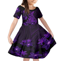 Purple Polynesia Shark Tattoo Family Matching Short Sleeve Bodycon Dress and Hawaiian Shirt With Polynesian Plumeria - Wonder Print Shop