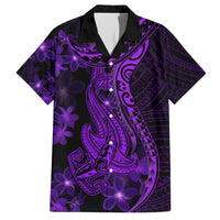 Purple Polynesia Shark Tattoo Family Matching Short Sleeve Bodycon Dress and Hawaiian Shirt With Polynesian Plumeria - Wonder Print Shop