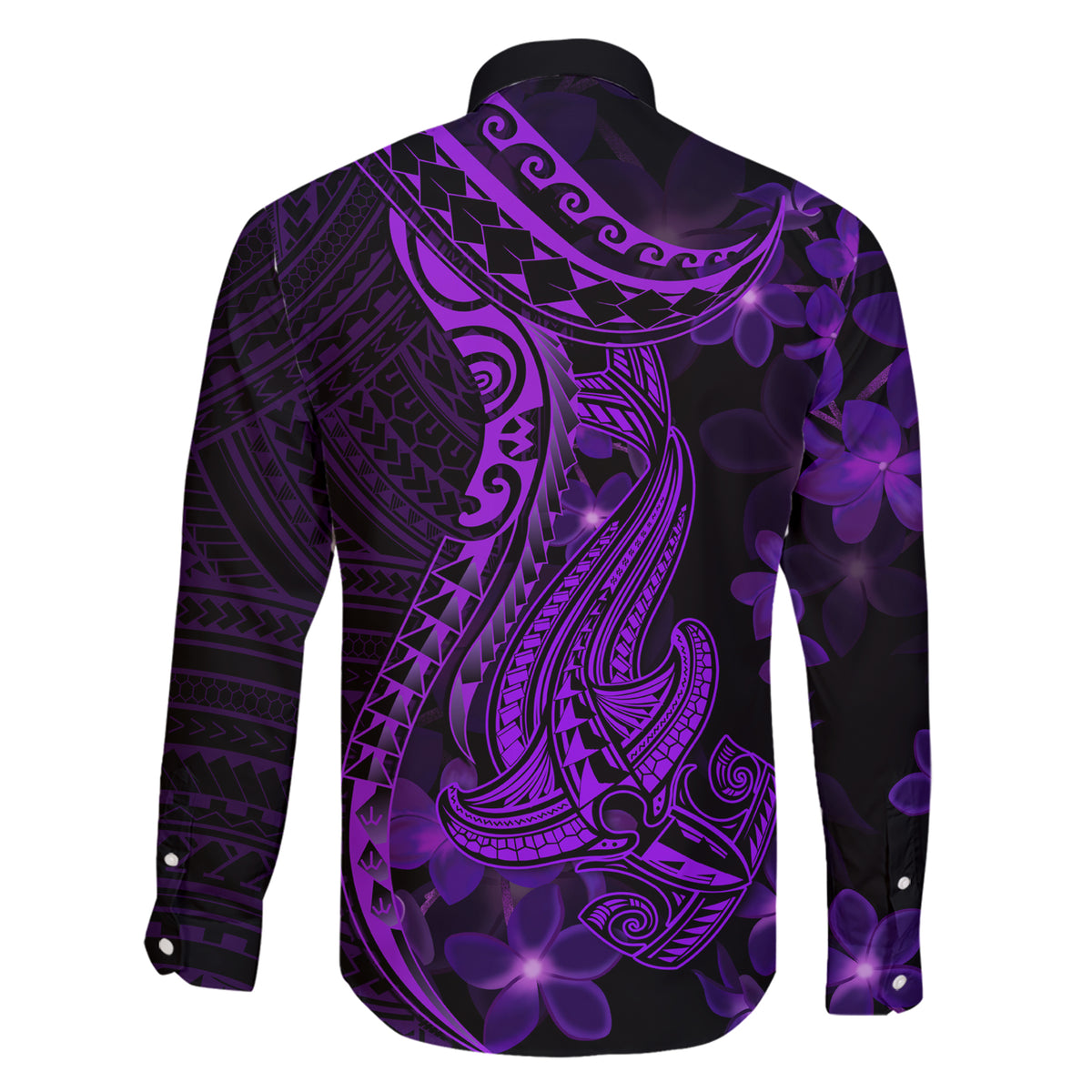 Purple Polynesia Shark Tattoo Family Matching Short Sleeve Bodycon Dress and Hawaiian Shirt With Polynesian Plumeria - Wonder Print Shop