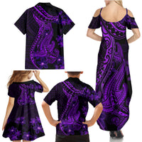 Purple Polynesia Shark Tattoo Family Matching Summer Maxi Dress and Hawaiian Shirt With Polynesian Plumeria - Wonder Print Shop