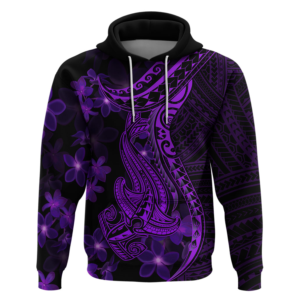 Purple Polynesia Shark Tattoo Hoodie With Polynesian Plumeria - Wonder Print Shop