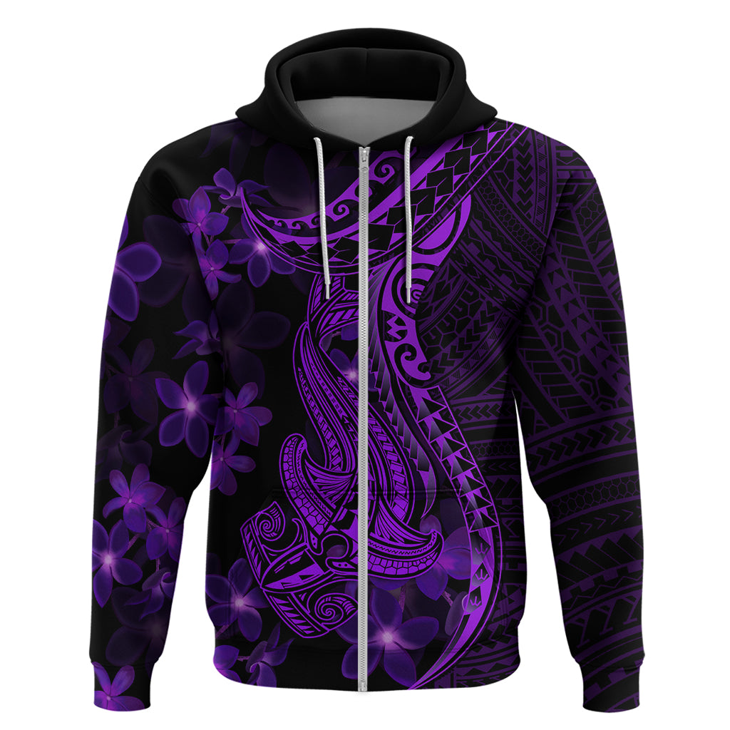 Purple Polynesia Shark Tattoo Hoodie With Polynesian Plumeria - Wonder Print Shop