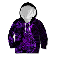 Purple Polynesia Shark Tattoo Kid Hoodie With Polynesian Plumeria - Wonder Print Shop