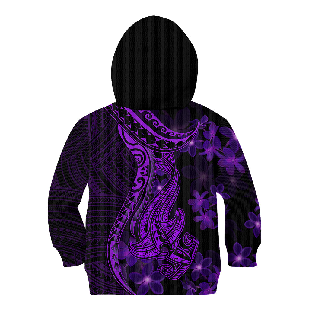 Purple Polynesia Shark Tattoo Kid Hoodie With Polynesian Plumeria - Wonder Print Shop