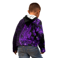 Purple Polynesia Shark Tattoo Kid Hoodie With Polynesian Plumeria - Wonder Print Shop