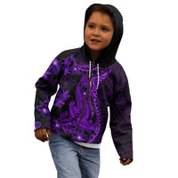 Purple Polynesia Shark Tattoo Kid Hoodie With Polynesian Plumeria - Wonder Print Shop