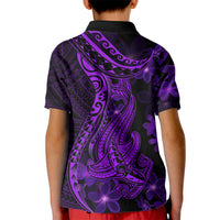 Purple Polynesia Shark Tattoo Kid Polo Shirt With Polynesian Plumeria - Wonder Print Shop