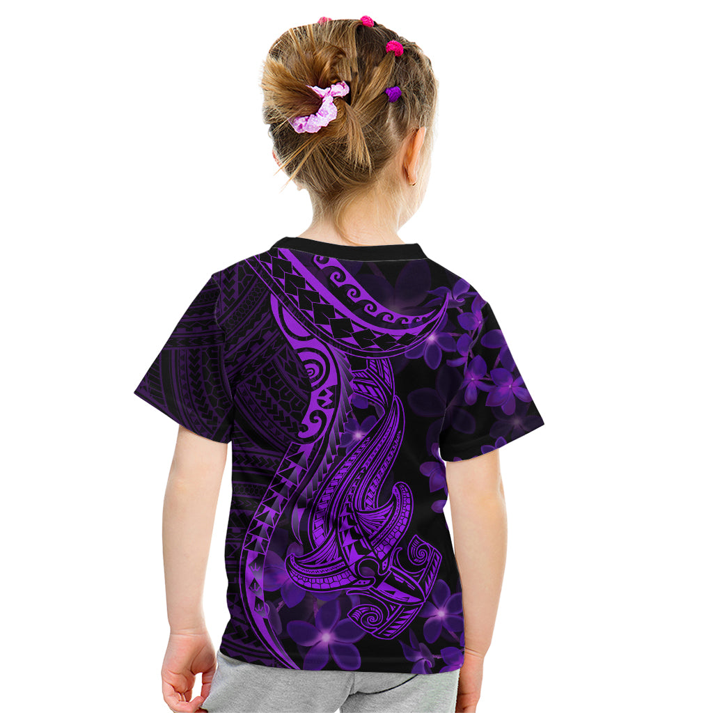 Purple Polynesia Shark Tattoo Kid T Shirt With Polynesian Plumeria - Wonder Print Shop