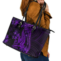 Purple Polynesia Shark Tattoo Leather Tote Bag With Polynesian Plumeria - Wonder Print Shop