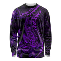 Purple Polynesia Shark Tattoo Long Sleeve Shirt With Polynesian Plumeria - Wonder Print Shop