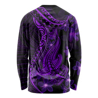 Purple Polynesia Shark Tattoo Long Sleeve Shirt With Polynesian Plumeria - Wonder Print Shop