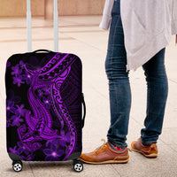 Purple Polynesia Shark Tattoo Luggage Cover With Polynesian Plumeria - Wonder Print Shop